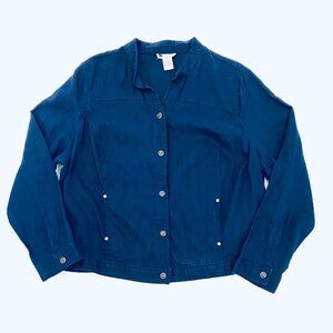 Carole Little 100% linen jacket Womens 20 navy blue trucker quiet luxury resort